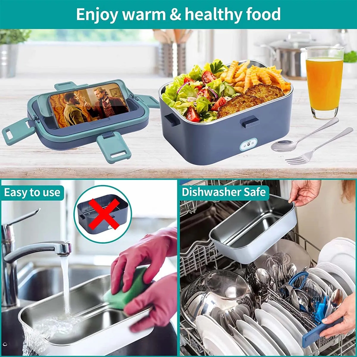 3-in-1 Portable Food Heated Electric Lunch Box Kits 2