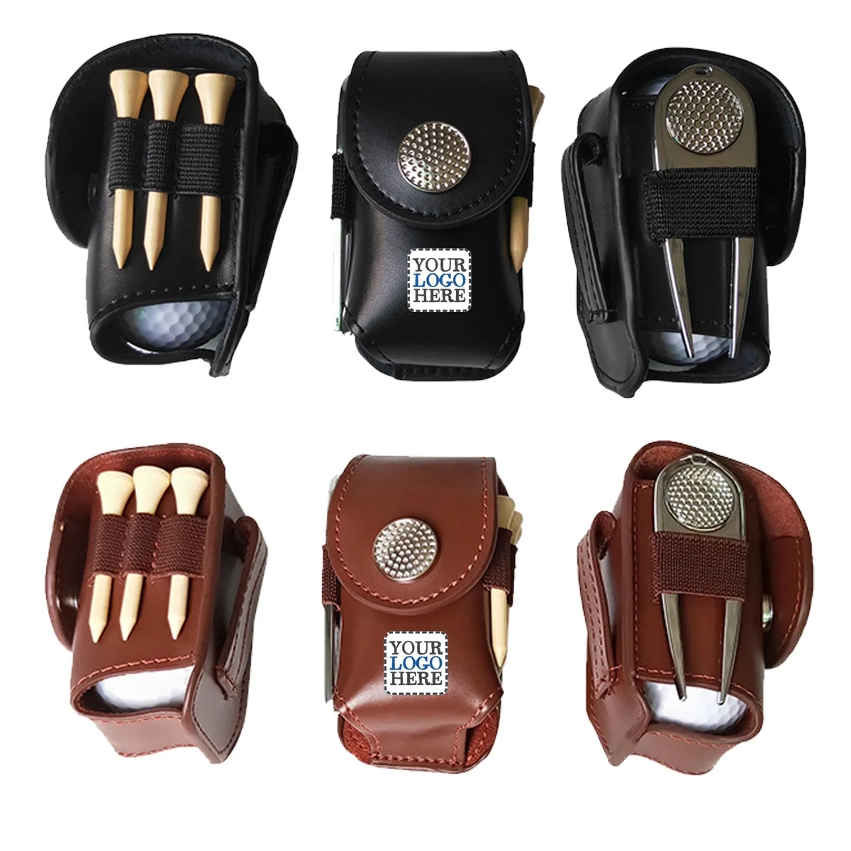 4-in-1 Real Leather Golf Ball Storage Bag Set 1