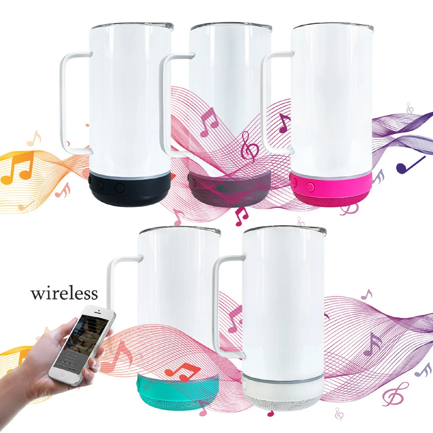 14 Oz. Double Wall Wireless Speaker Water Mug with Handle 11