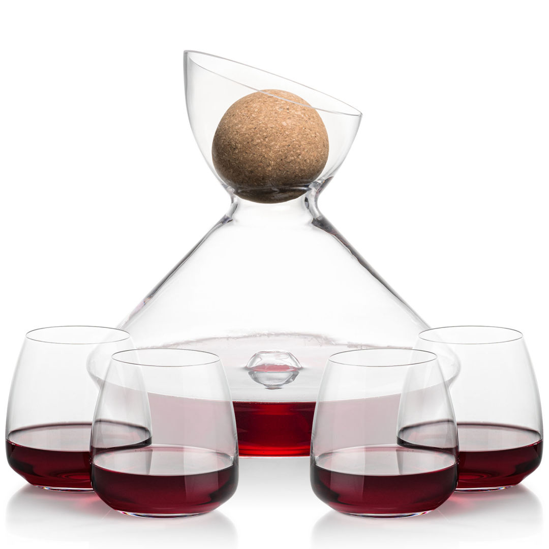 Woodbury Carafe w/Cork Stopper & Hogarth Stemless Wine 3