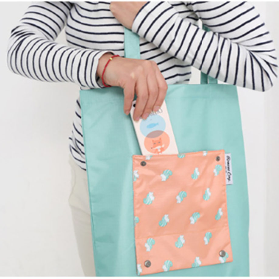 Folding Grocery Bag with front pocket, custom tote bag with logo imprint 2