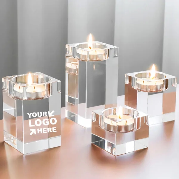 Engraved Square Crystal Tealight Candle Holders 2