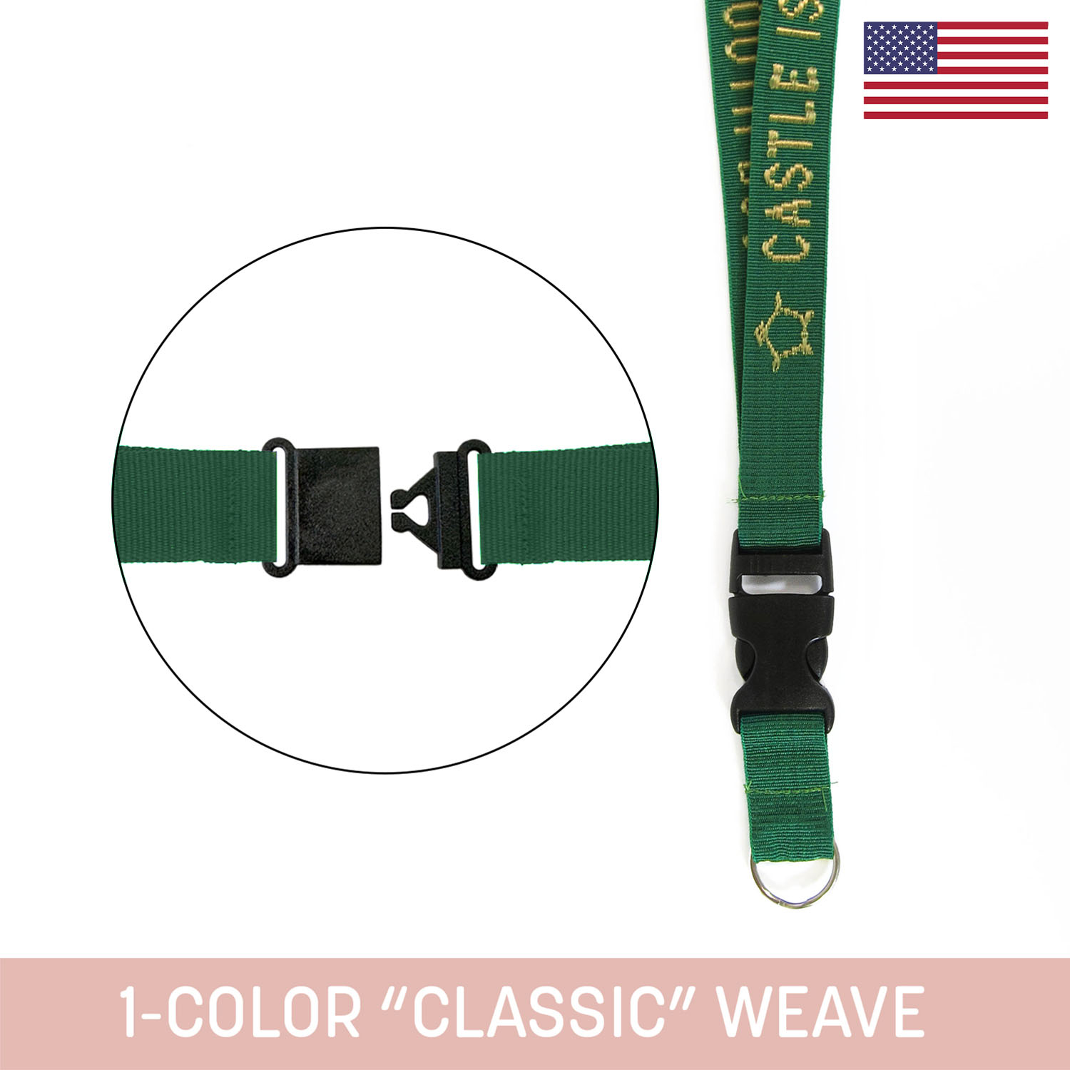 1" Woven Detachable Lanyard w/ Split Ring & Back Breakaway - "Classic" Weave