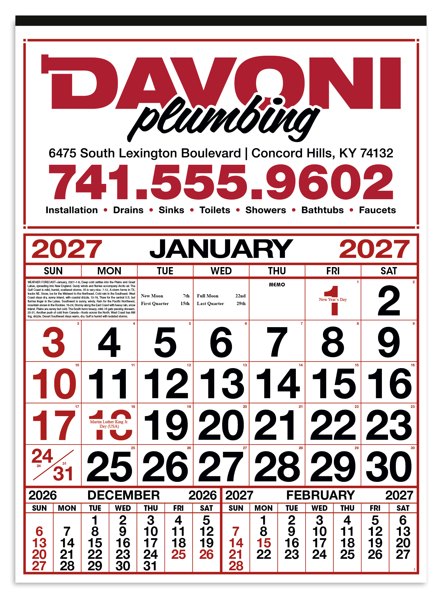 Skinner & Kennedy® Commercial 12-Sheet Calendar 12