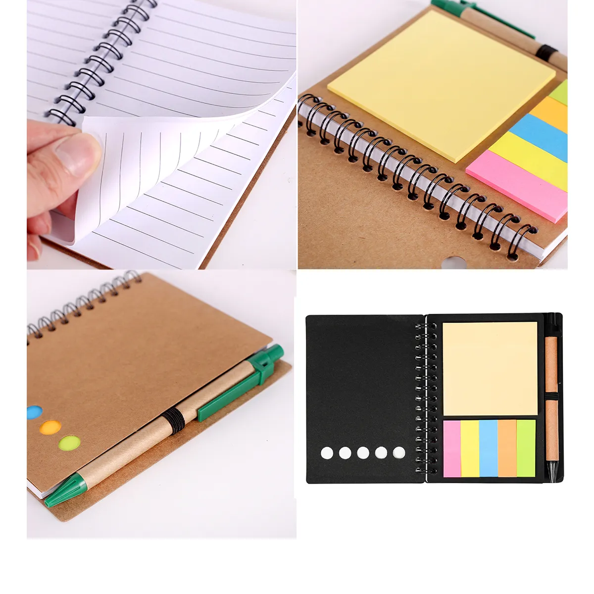 4 Packs Kraft Paper Spiral Notebook All-Over Printing 2