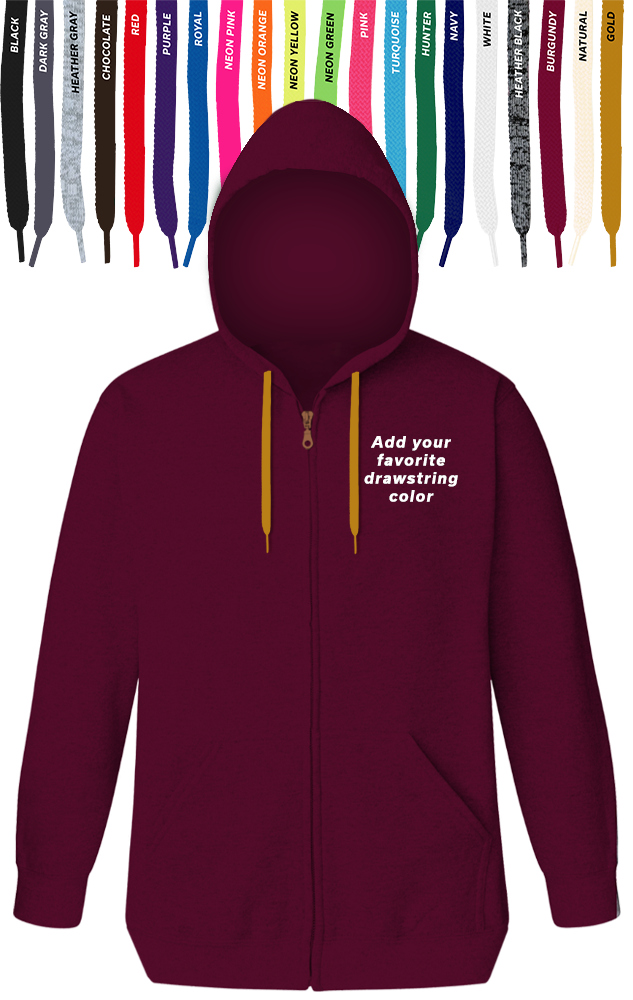 Custom Drawstring Zip Front Hoodie, custom hoodie or sweatshirt with logo imprint 6