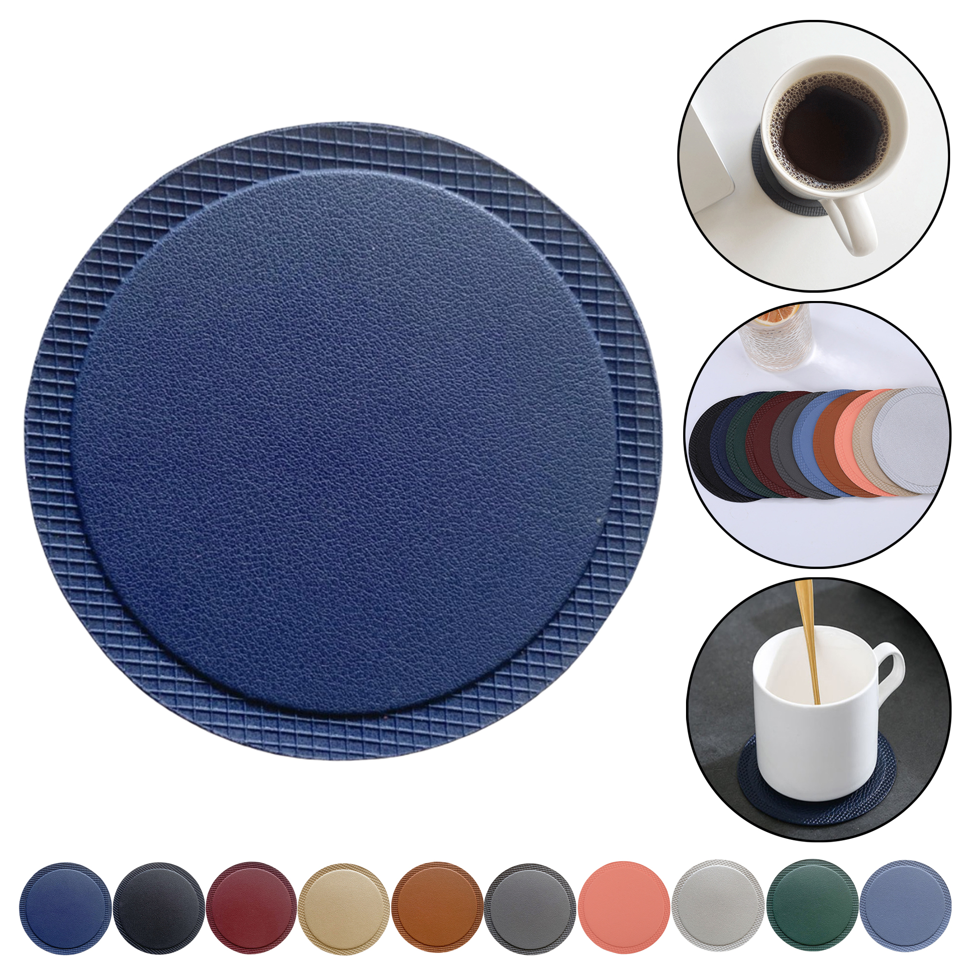 Round PU Leather Drink Coasters 10