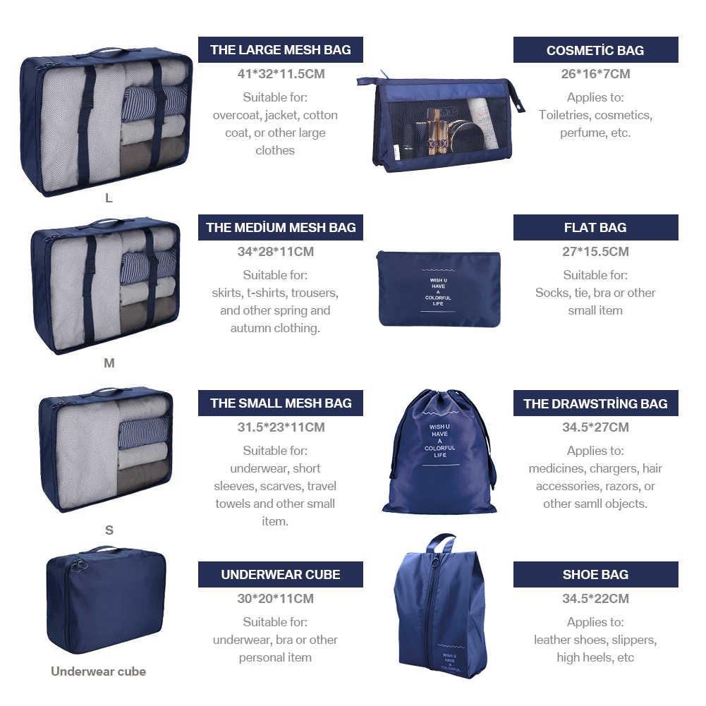 8 Set Packing Cubes Luggage Organizers Bags 4