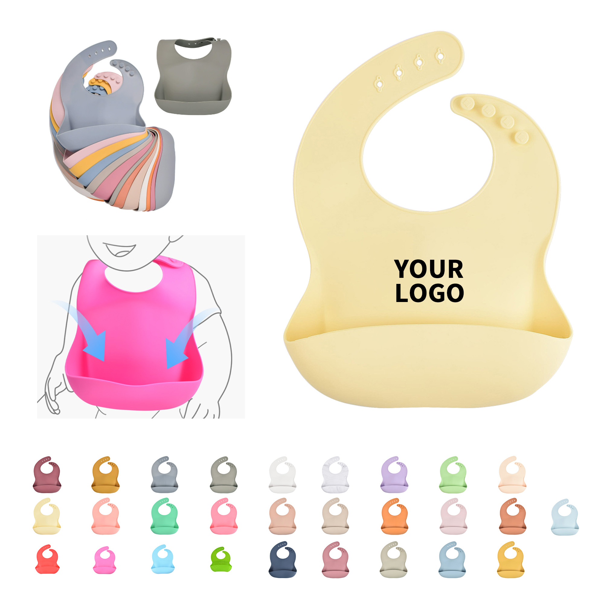 Soft Food Grade Silicone Baby Bib Adjustable 26