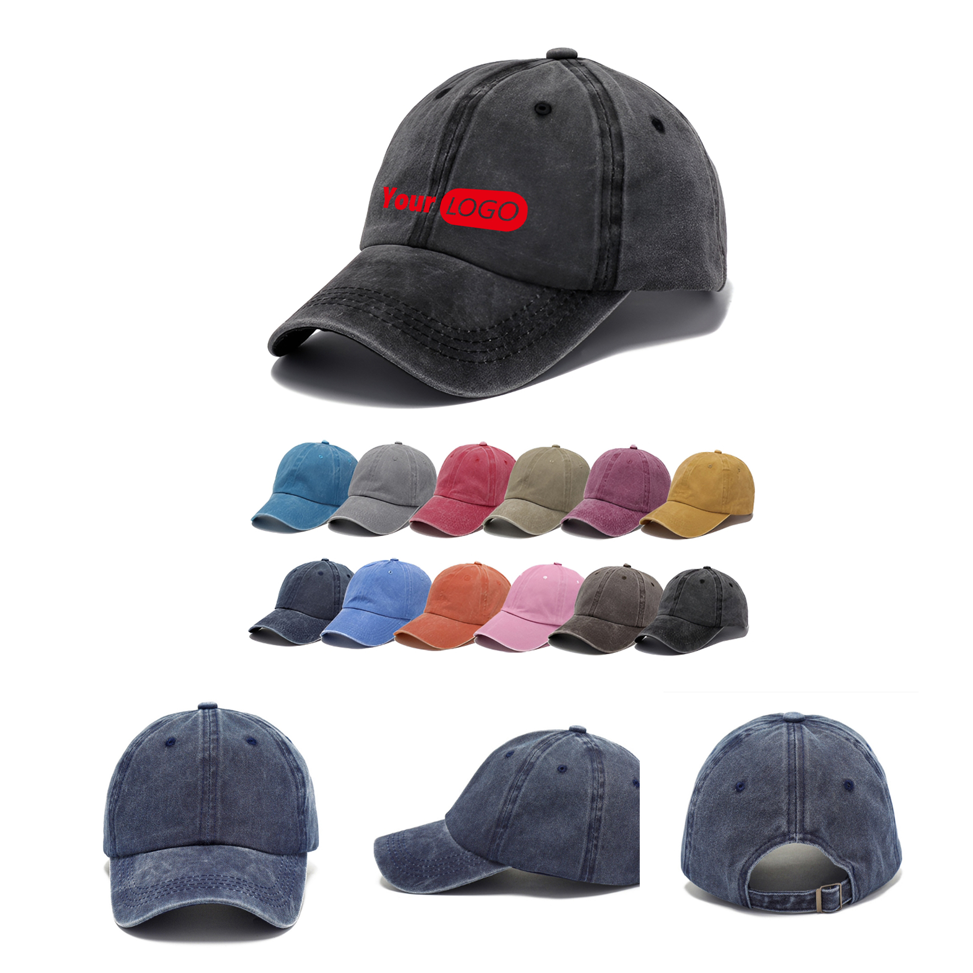 MOQ50 Personalized Washed Baseball Cap For Outdoor Use 1