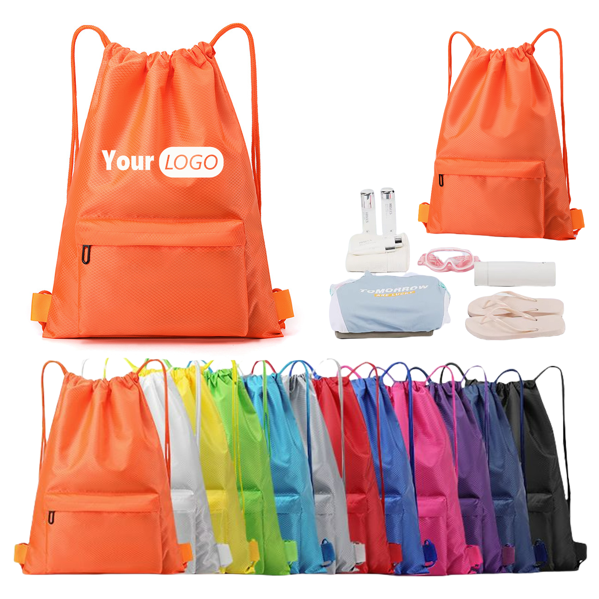 Drawstring Backpack With Zipper Pocket MOQ10 2