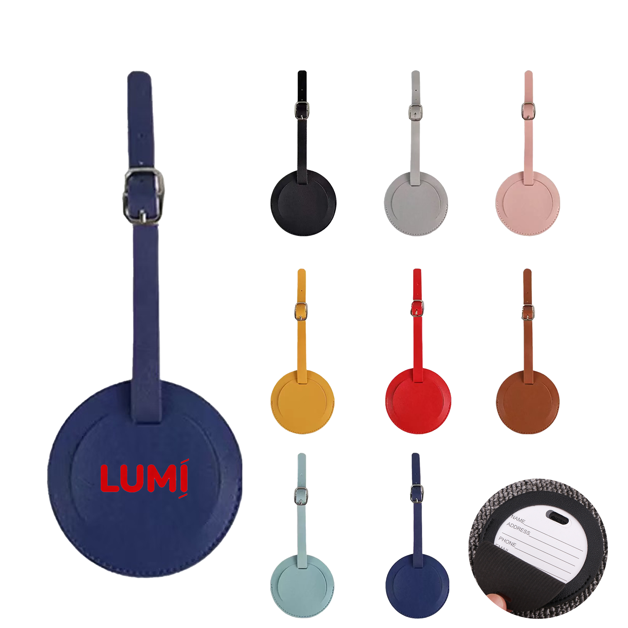 Round Faux Leather Luggage Tag 3
