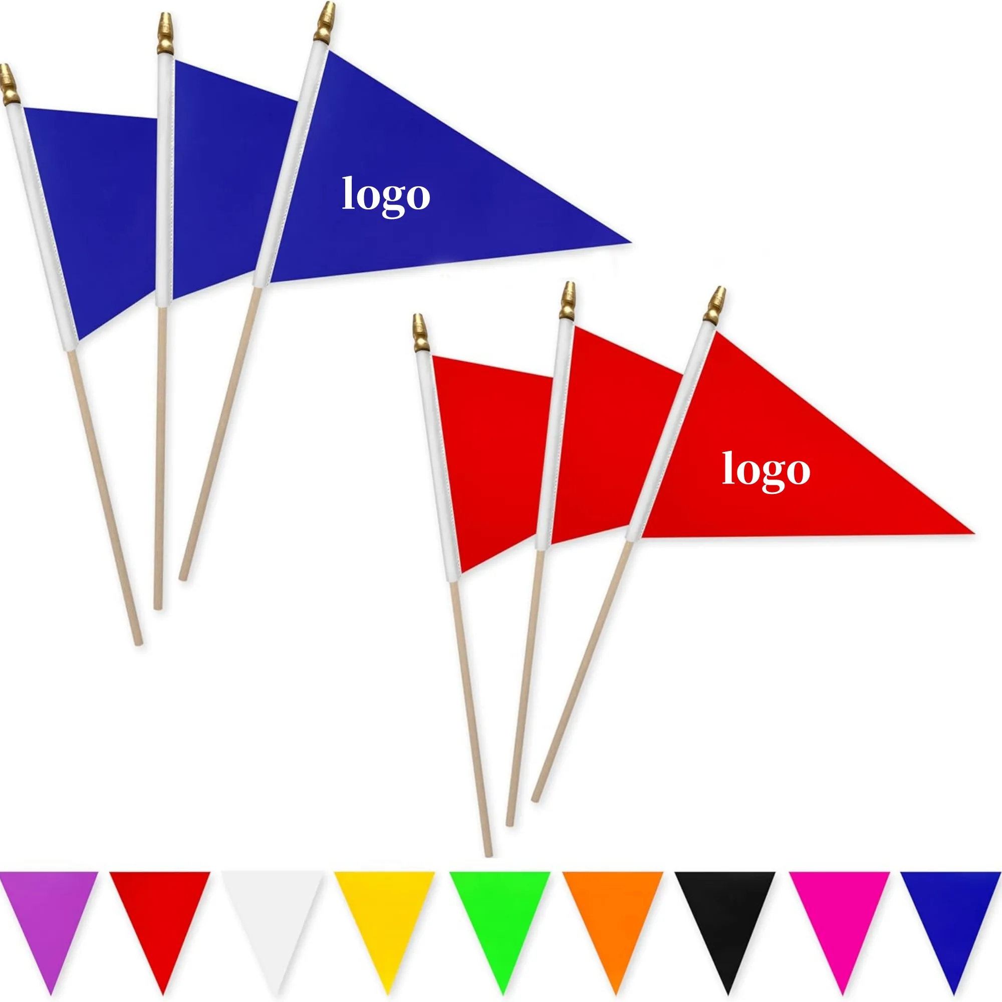 5 x 8 Inch Colorful Pennant Flags With Stick Small Triangle 8