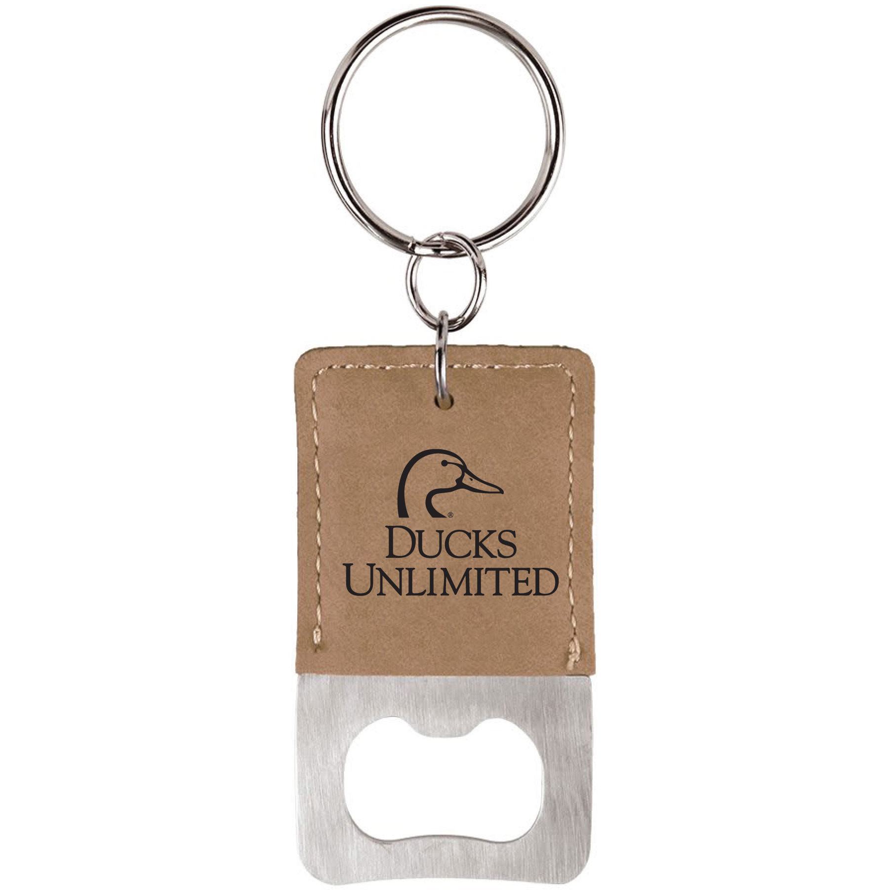 Light Brown Rectangle Leatherette Bottle Opener Keychain