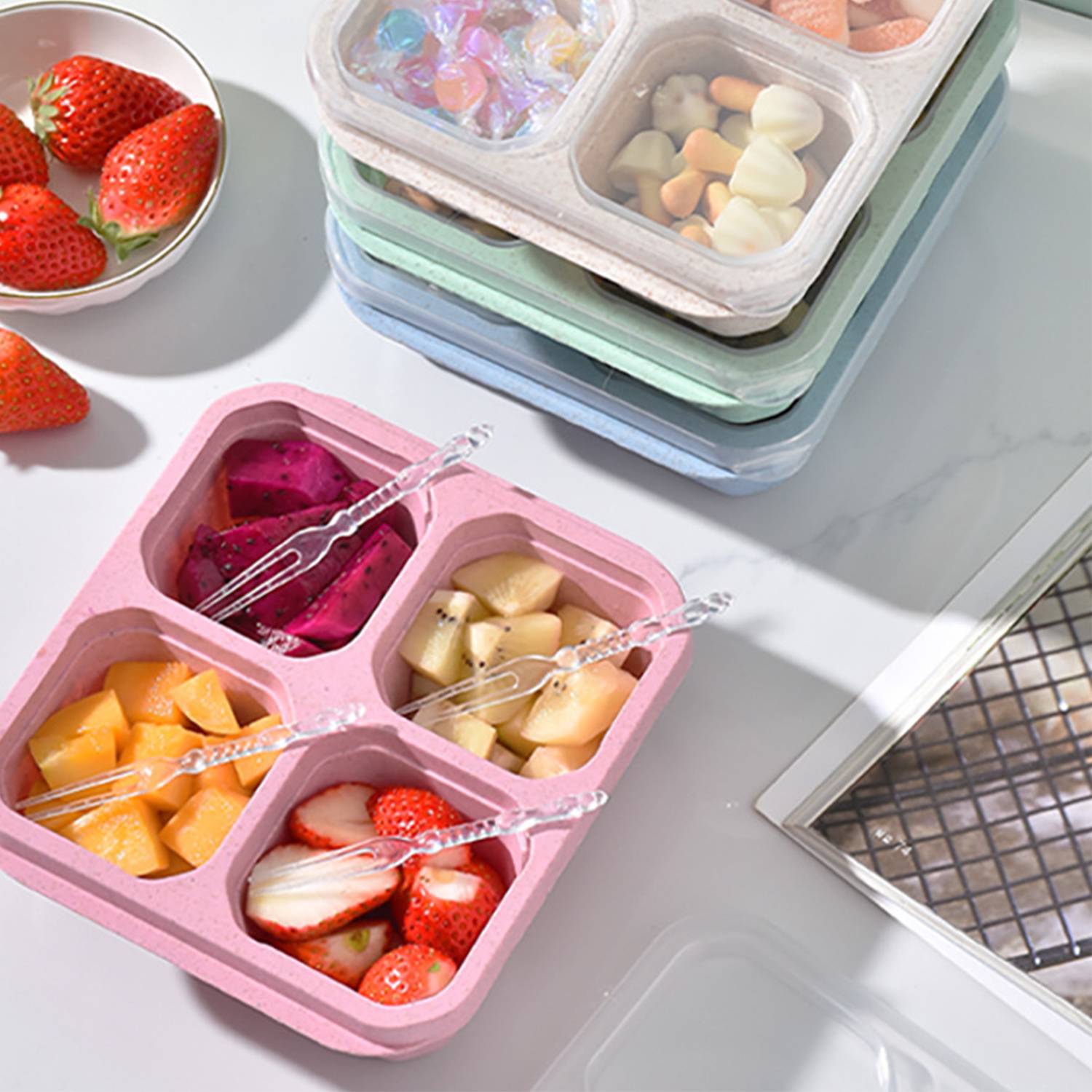 Four grid wheat straw lunch box 3