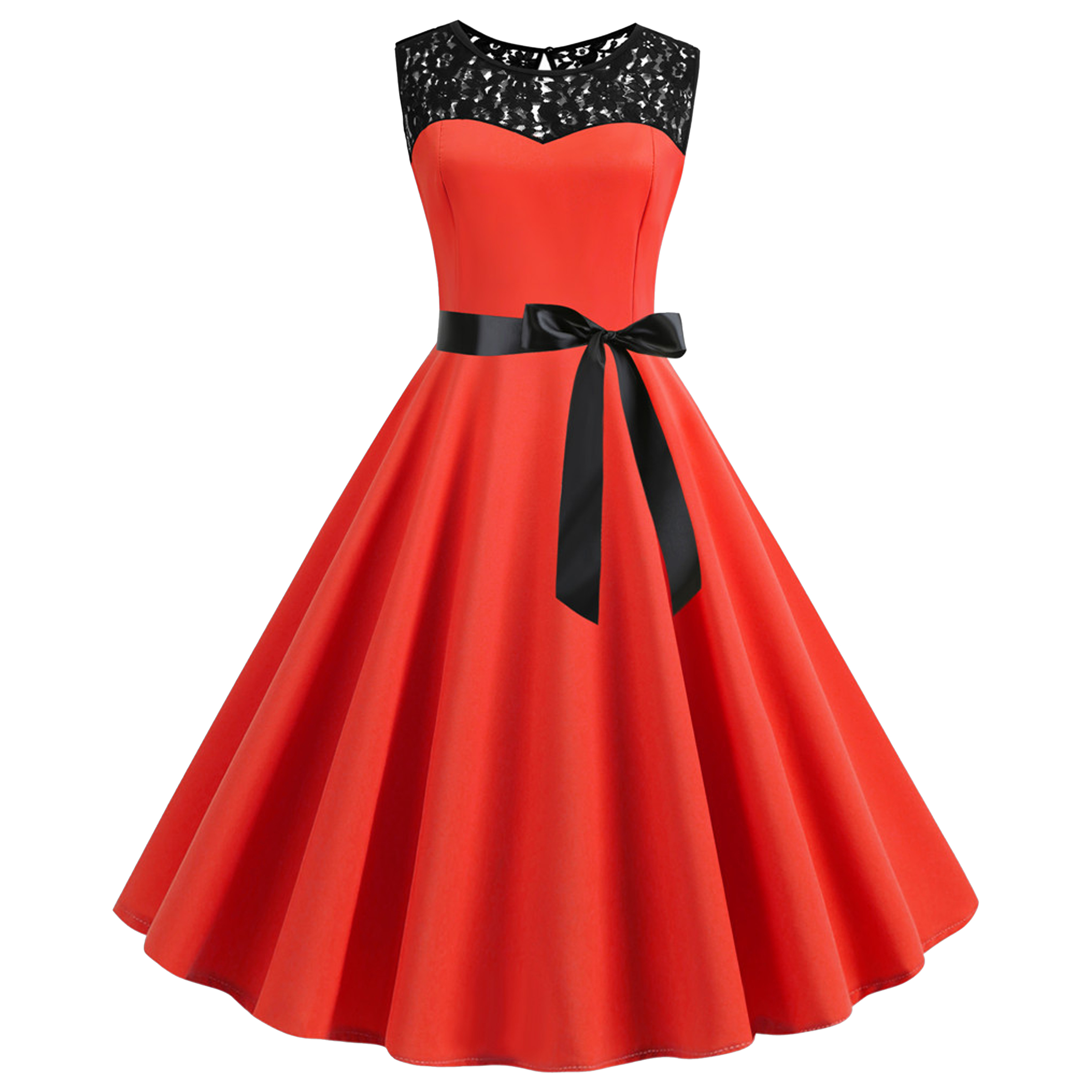 Polyester Retro Sleeveless Lace Patchwork Dress 8