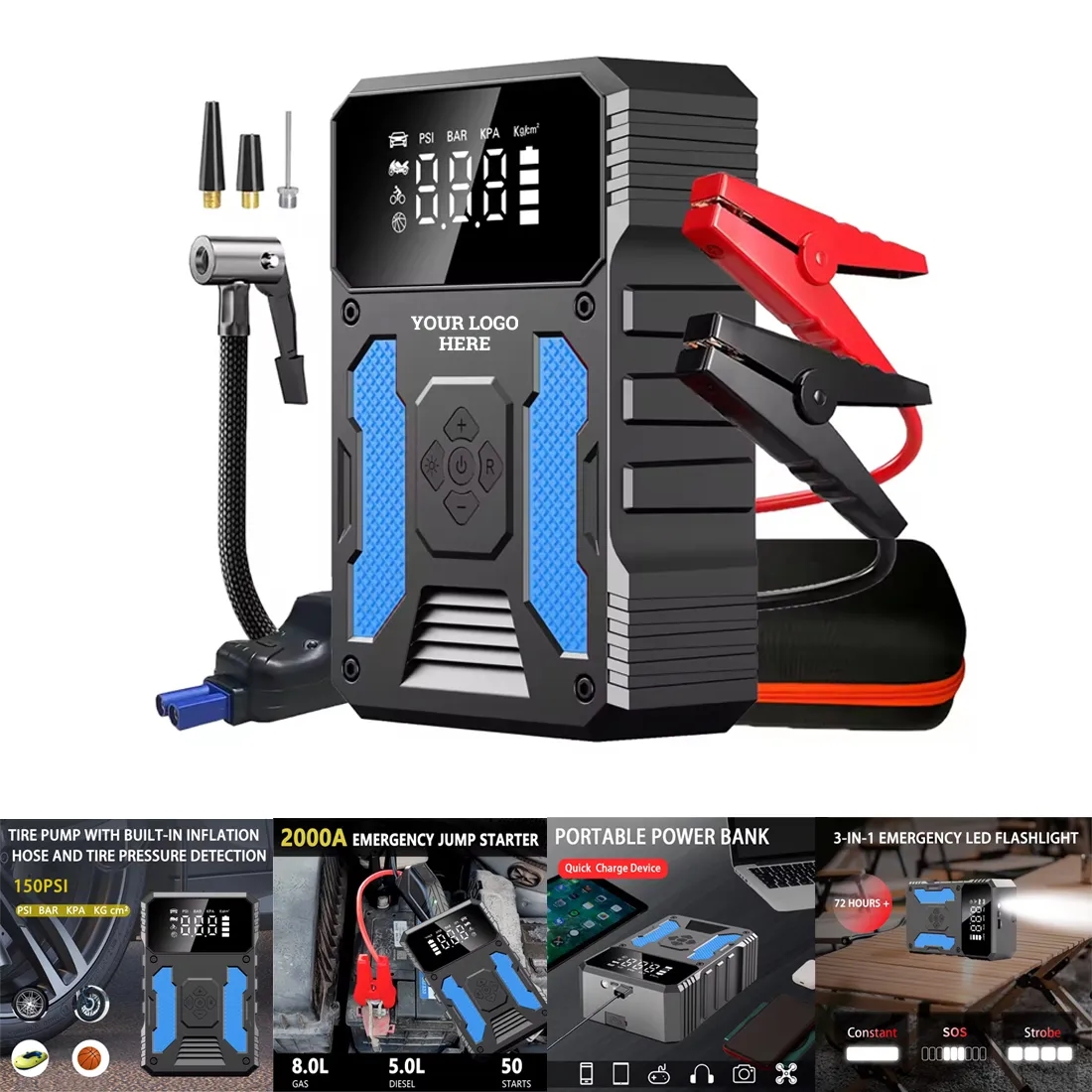 150PSI 2000A Car Battery Jump Starter With Air Compressor 3