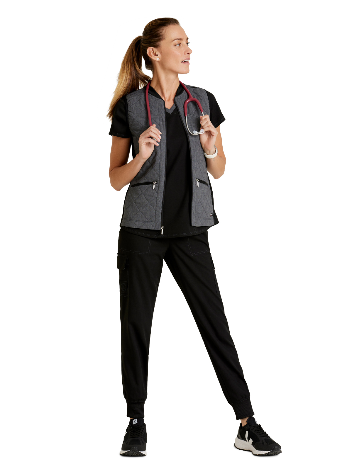 Grey's Anatomy Spandex Stretch - Women's Two-Pocket Quilted Christina Scrub Vest 5