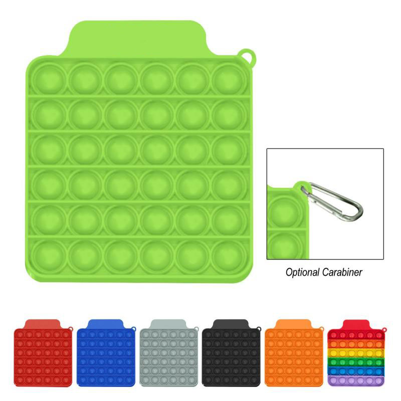 Square Push Pop Bubble Fidget Toy w/Carabiner 3