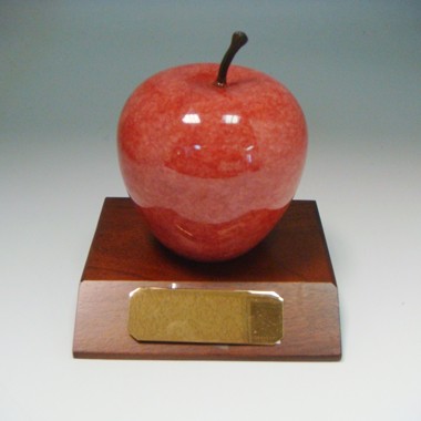 Genuine Red Marble Apple Award with Wood Base 2