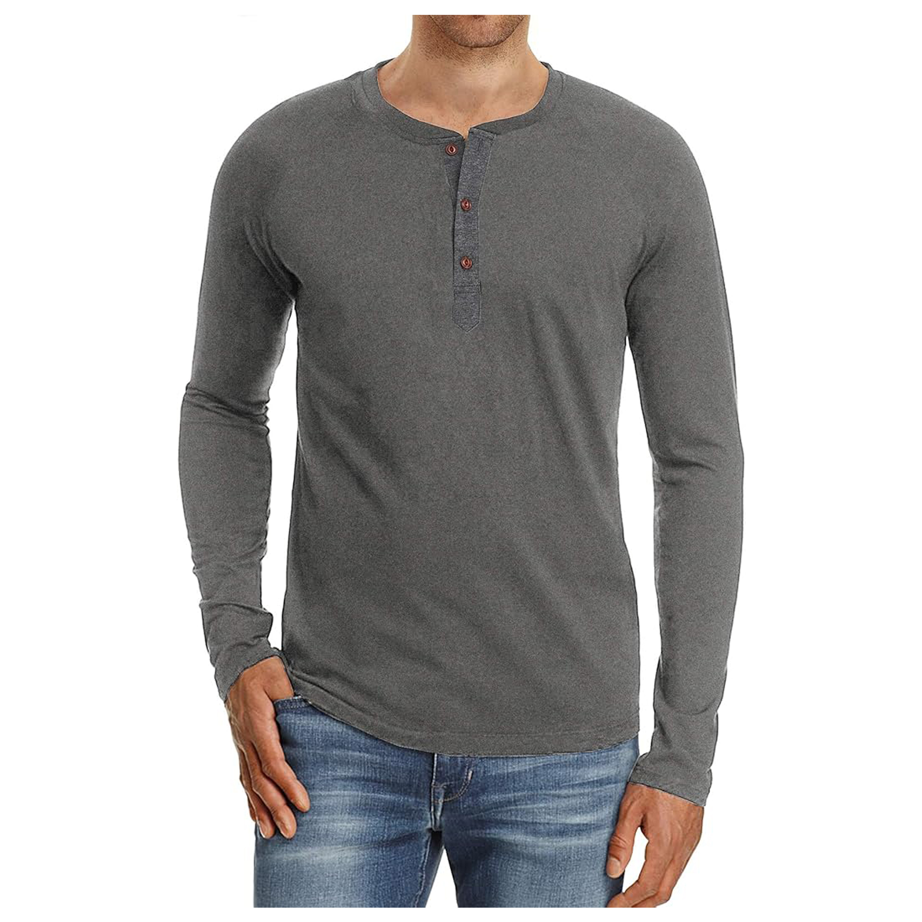 Men's Long Sleeve Henley Cotton T Shirts 17