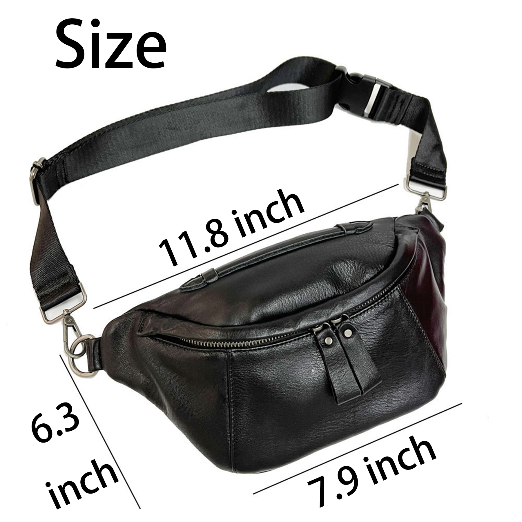 Genuine Leather Stylish black belt bag for men and women 4