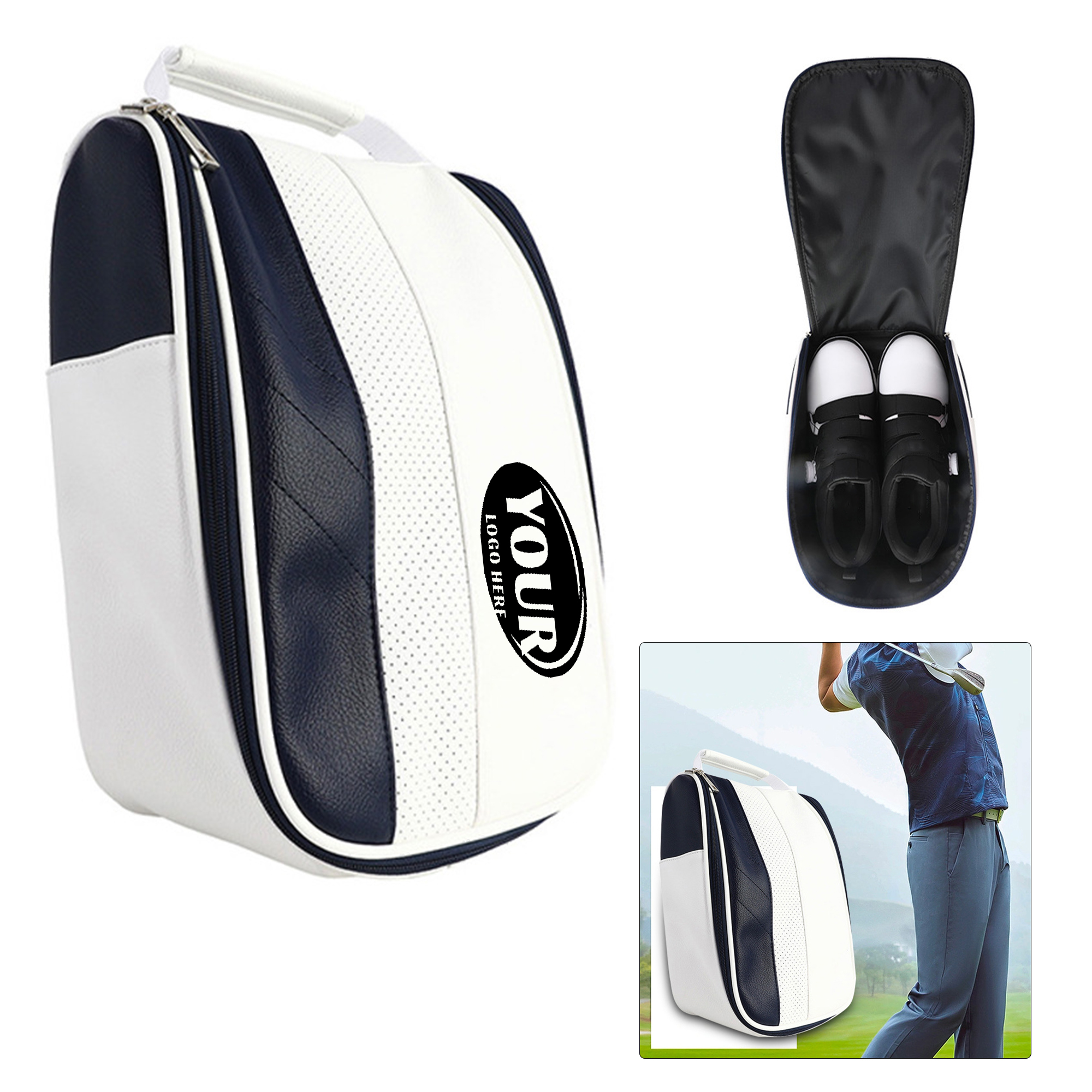PU Leather Golf Shoe Storage Bag with Zipper 2