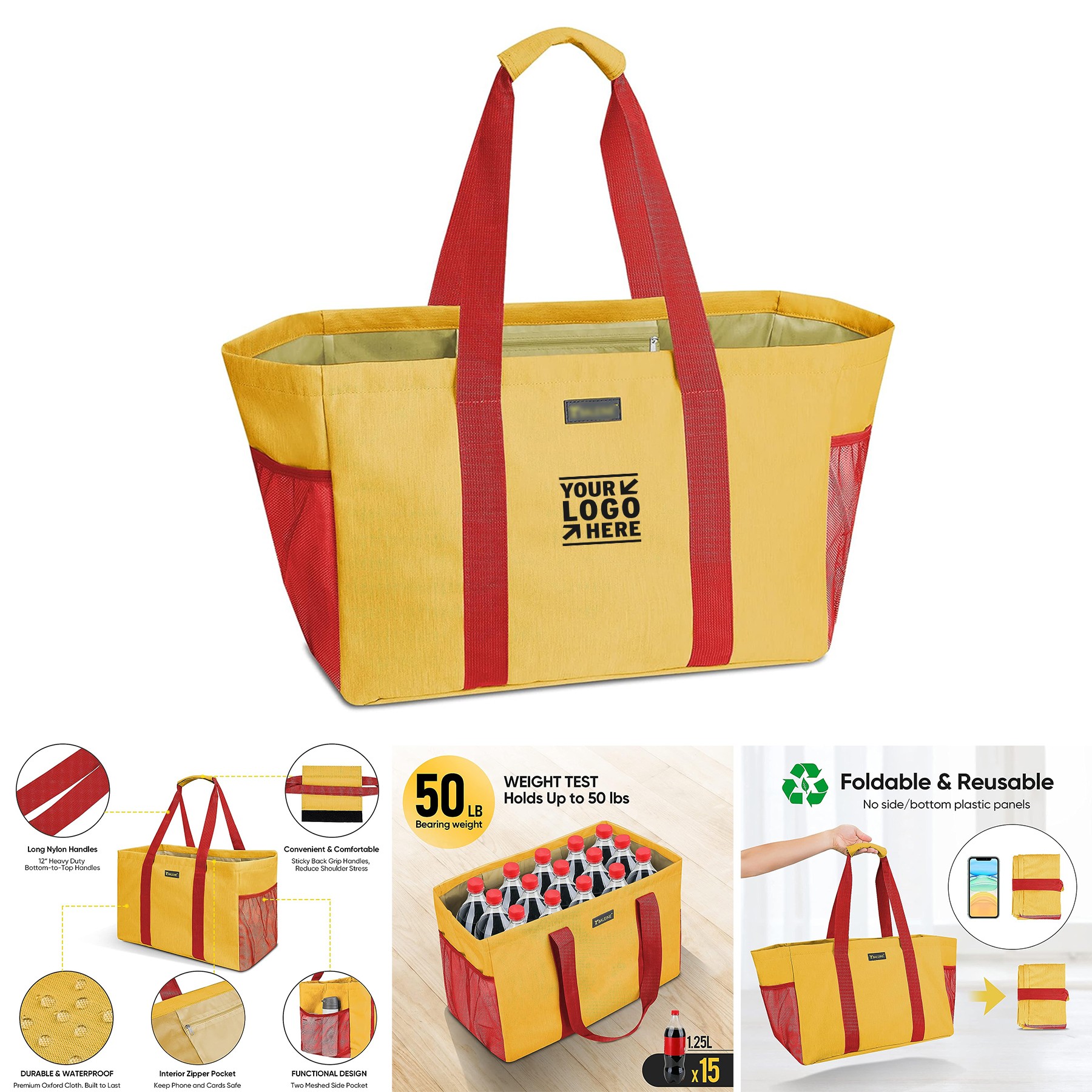 Soft 9 Gallon Extra Large Utility Tote Foldable Reusable Storage Bag, custom tote bag with logo imprint 3