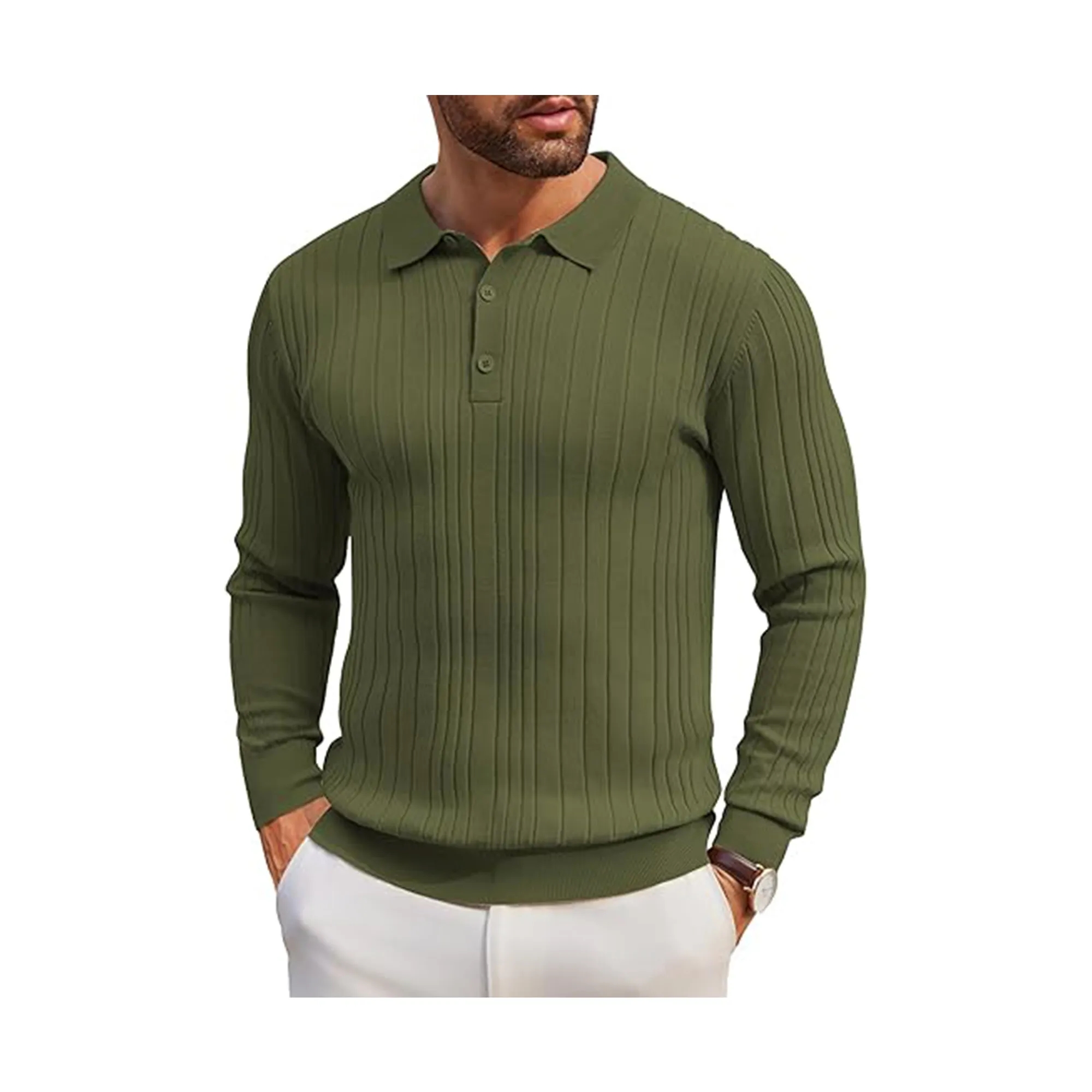 Men's Long Sleeve Knit Polo Shirt 14
