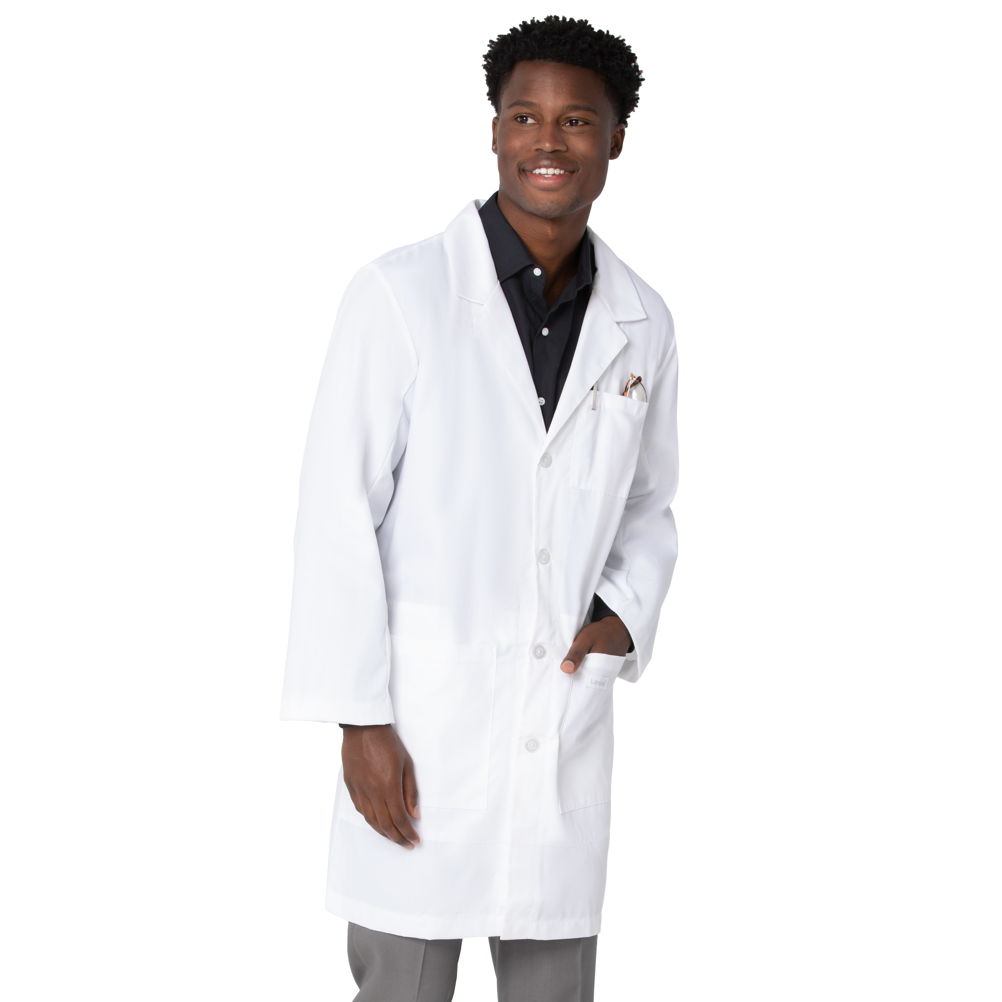 Landau - Essential Lab Coats - Men's Five-Pocket 37" Mid-Length Tablet Lab Coat