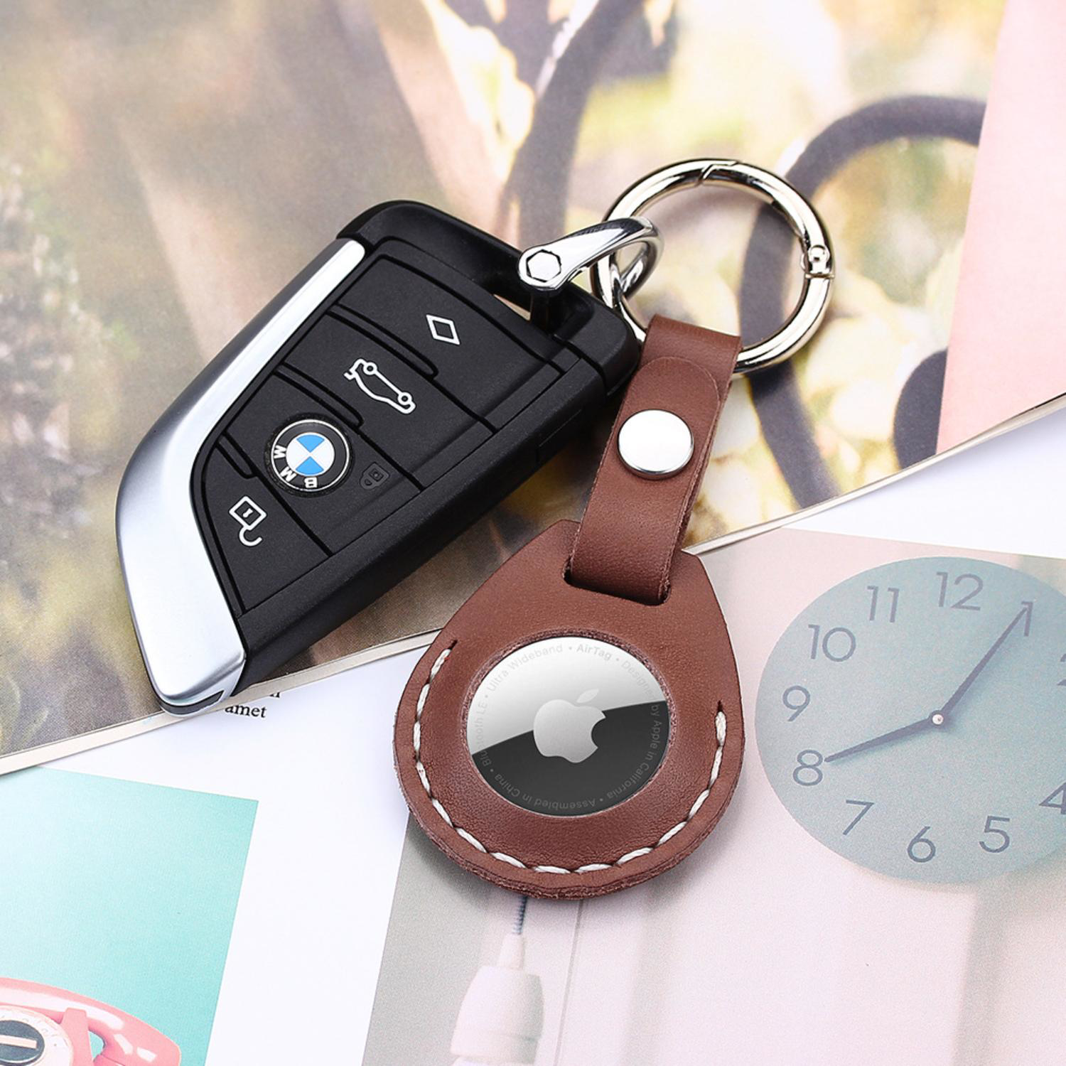 Leather AirTag Holder w/ Belt Closure & Keyring Custom Logo 3