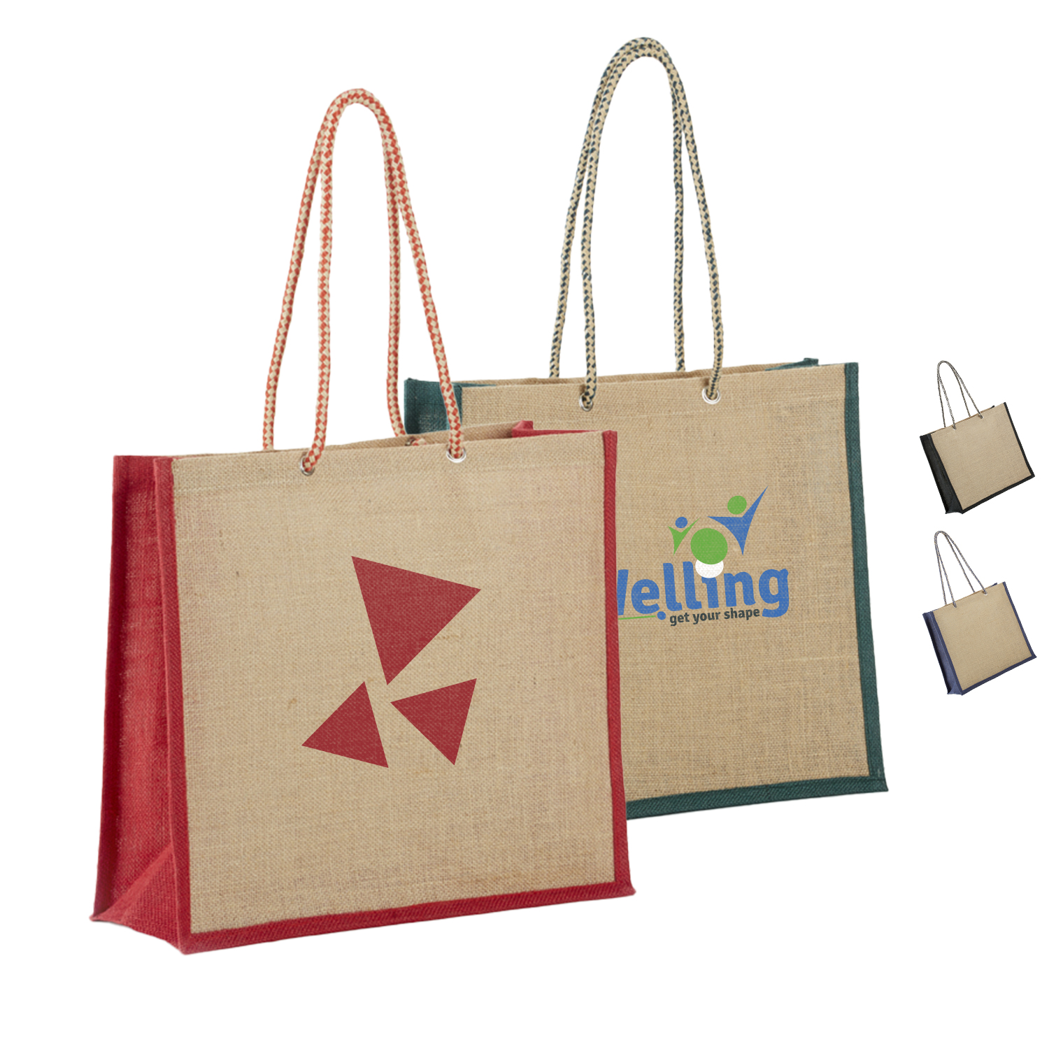 Stylish Jute Tote with Rope Handles, custom tote bag with logo imprint 2
