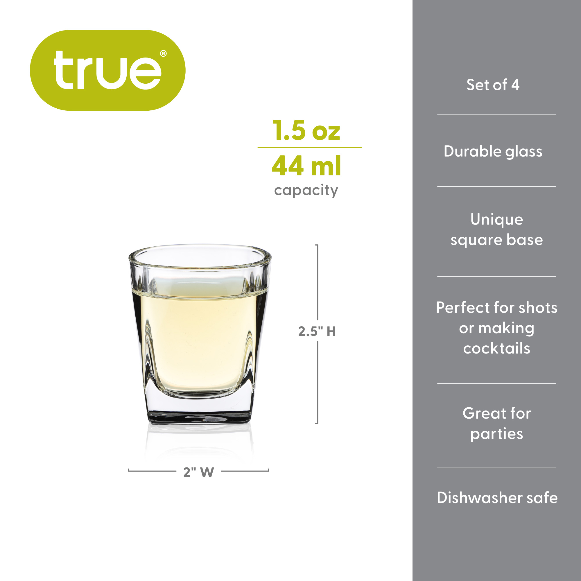 True® Square Shot Glass, set of 4 5