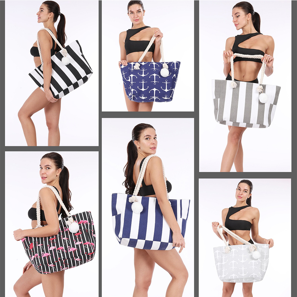 Large Canvas Striped Beach Bag, custom tote bag with logo imprint 6