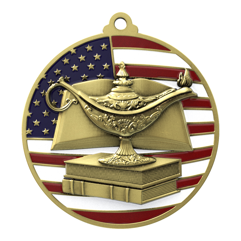 Book & Lamp Patriotic Medallion (2-3/4")