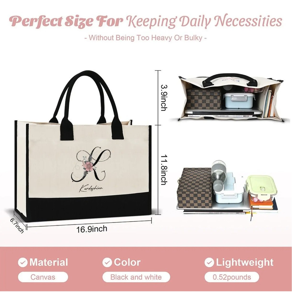 Personalized Initial Tote Bag, custom tote bag with logo imprint 3