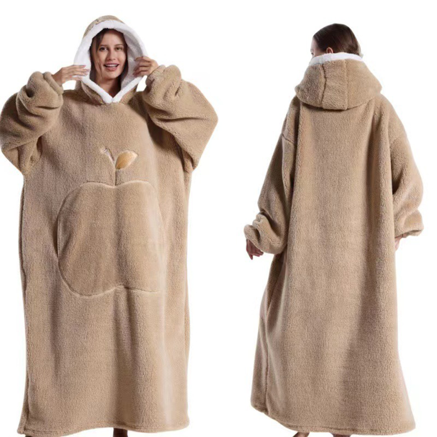 Oversized Long Wearable Sherpa Flannel Fleece Lazy Blanket 5