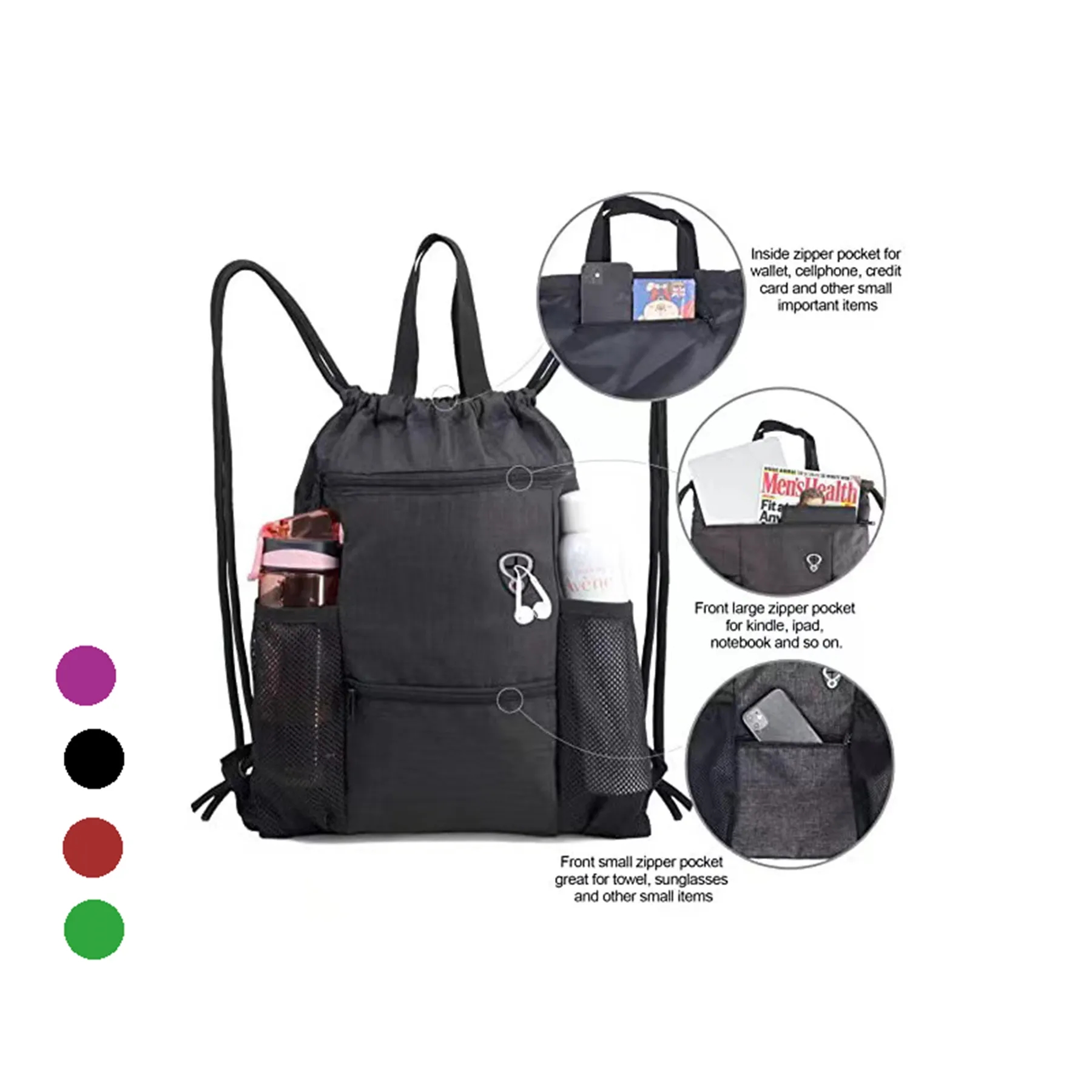 Drawstring Gym Sports String Cinch Bag 1