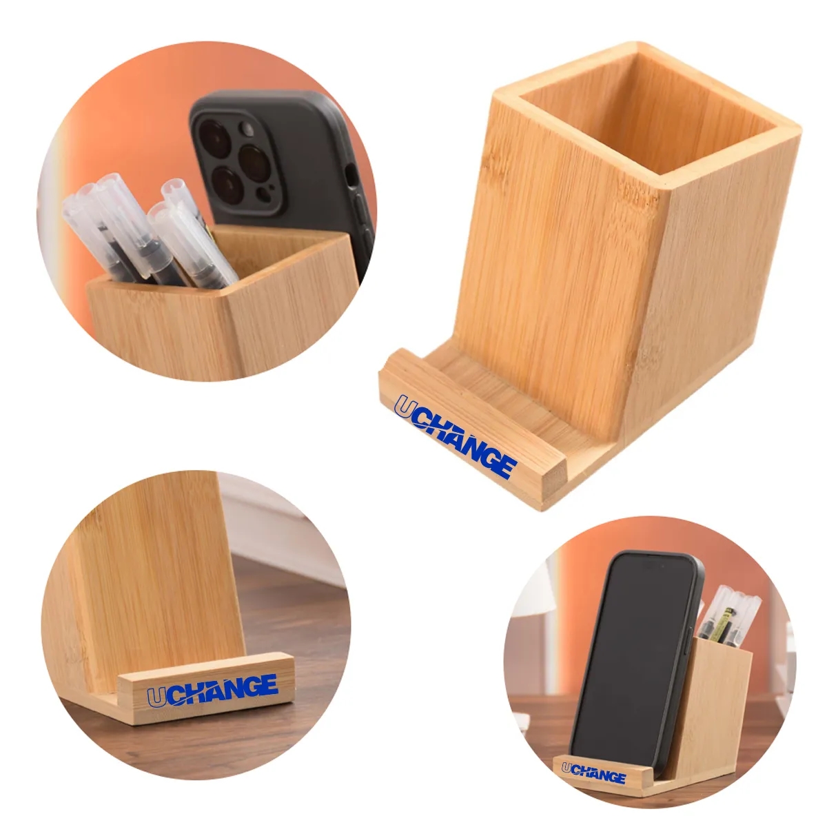 Bamboo Desk Organizer With Phone Stand And Pen Holder 5