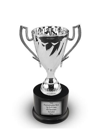 Cup Trophy: 9", 3.5x2.5" black round base w/ silve 2
