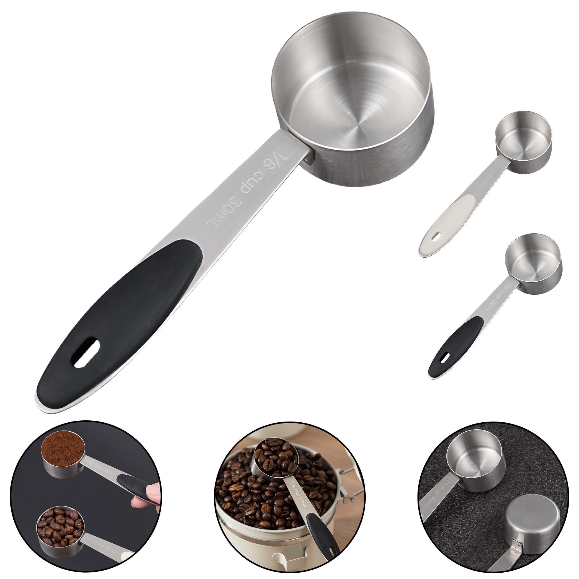 30ML Stainless Steel Coffee Scoop with Silicone Handle for Grounds 4