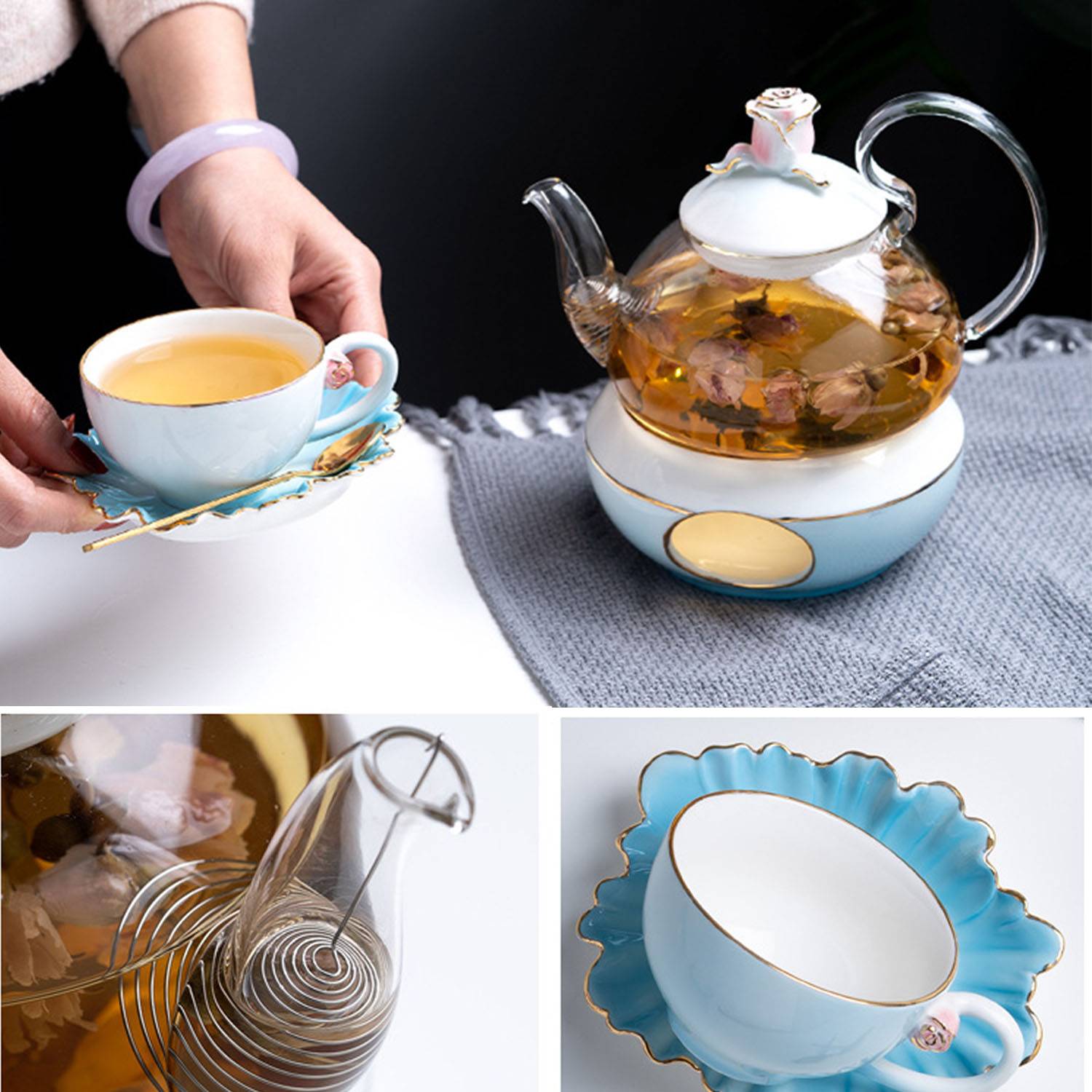 Flower Tea Cup Pot Set 4