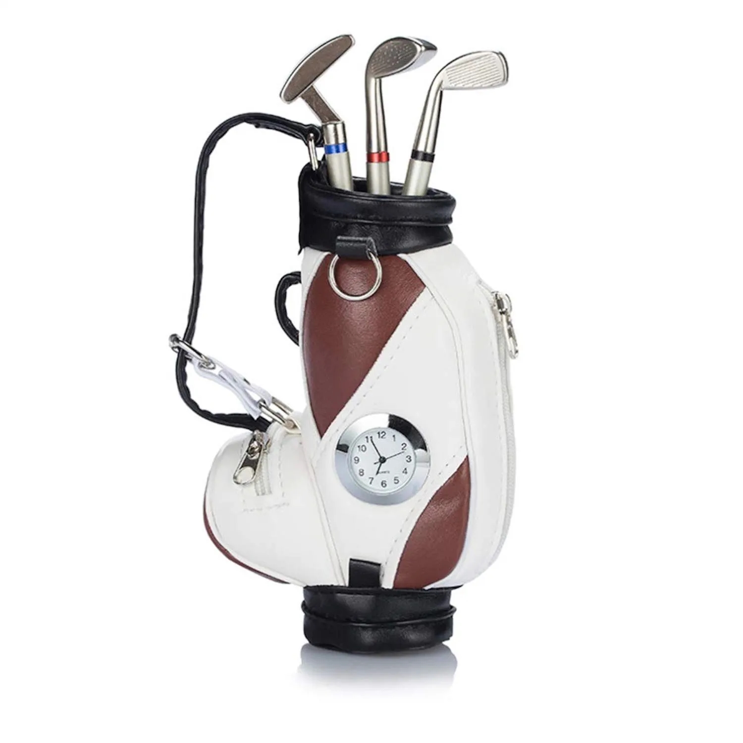 Mini Desktop Golf Bag Pen Holder with Clock 1
