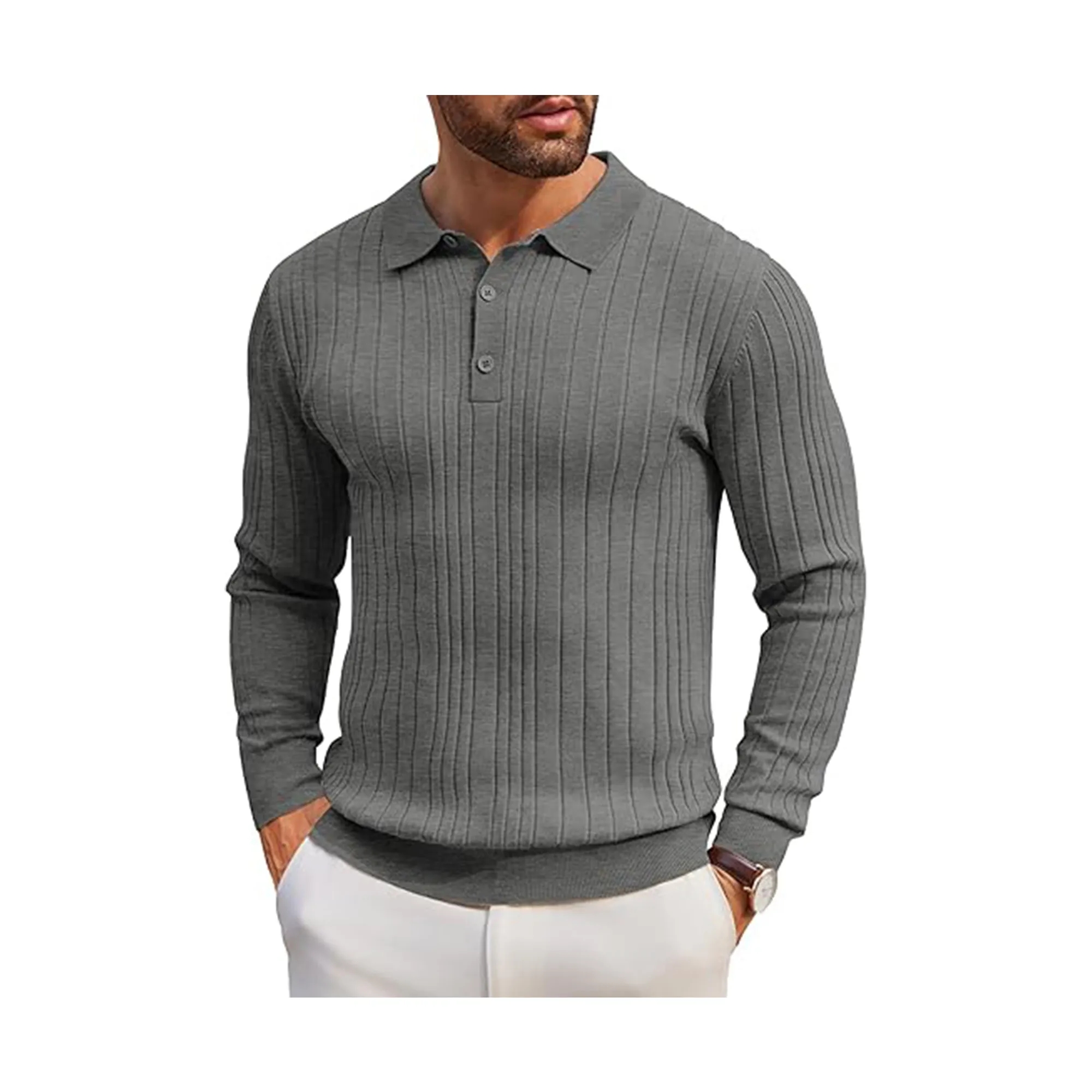 Men's Long Sleeve Knit Polo Shirt 8