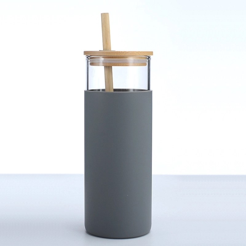 Custom 17 oz Glass Tumbler With Bamboo Lid And Straw 17