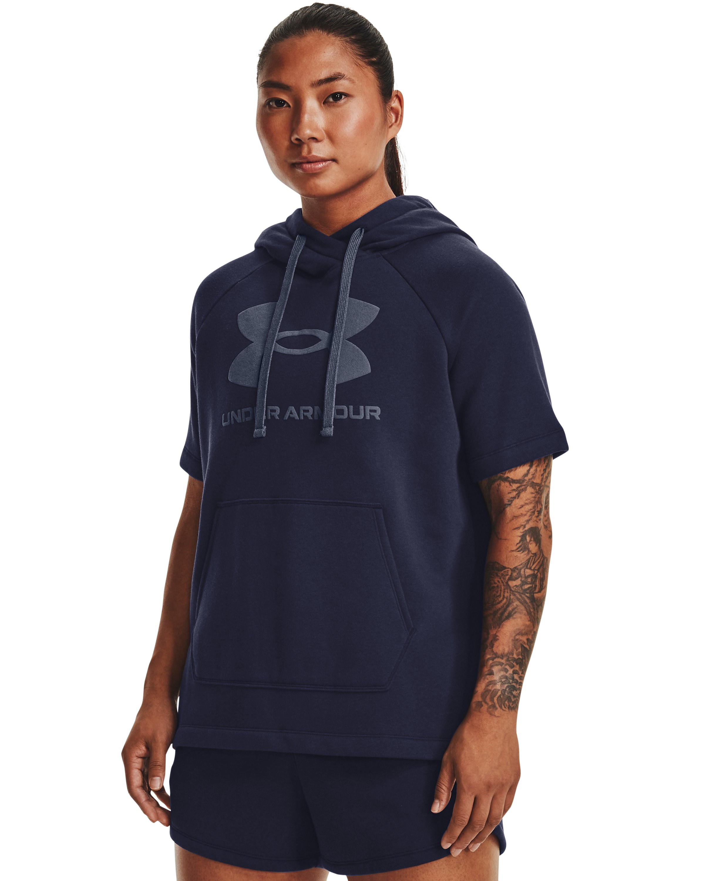 UA Rival Fleece Women's Short Sleeve Hoodie, custom hoodie or sweatshirt with logo imprint 7