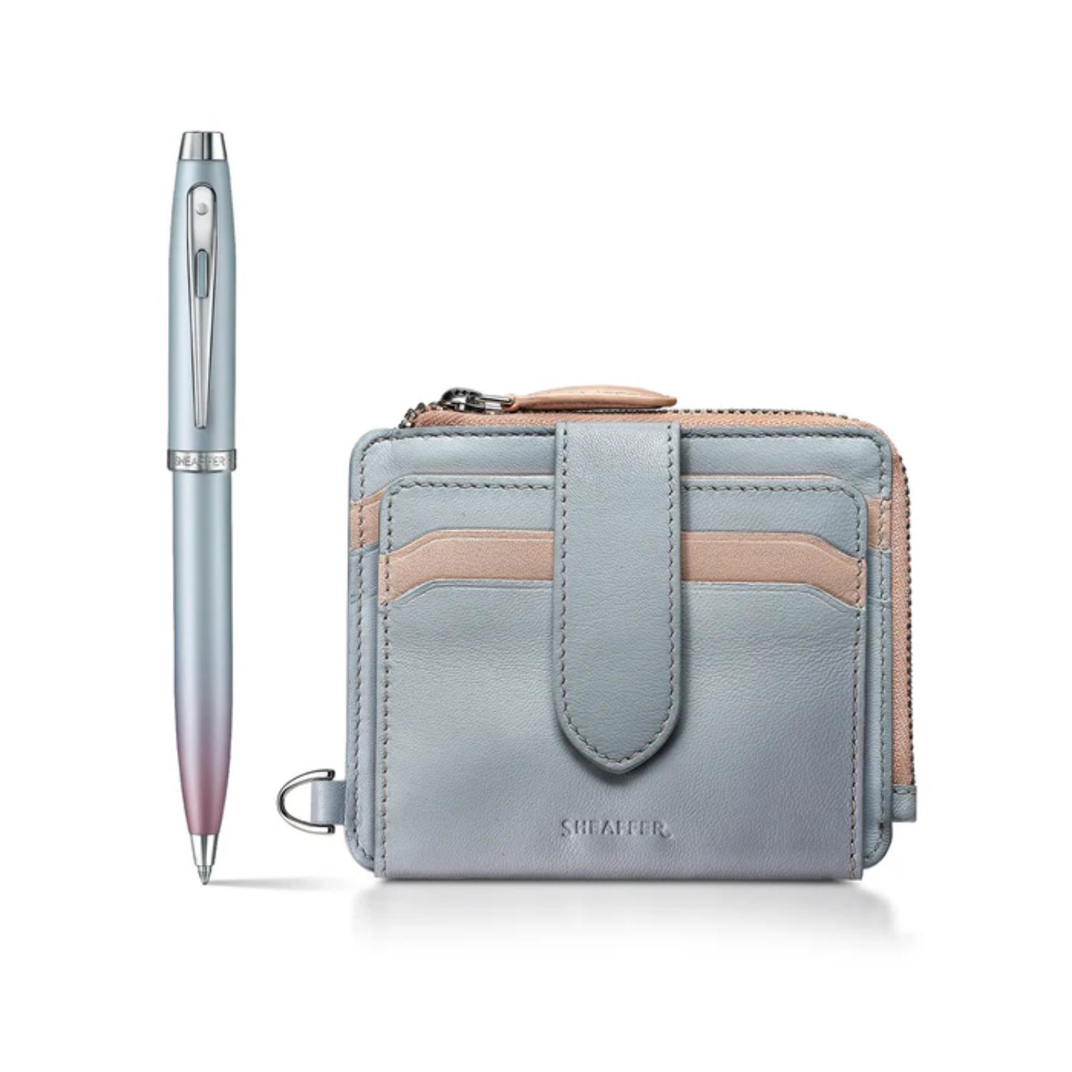 SHEAFFER® Executive Gift Set 100 9376 Blue and Pink Pearlised Gradient Ballpoint Pen with Genuine Leather Wallet 3