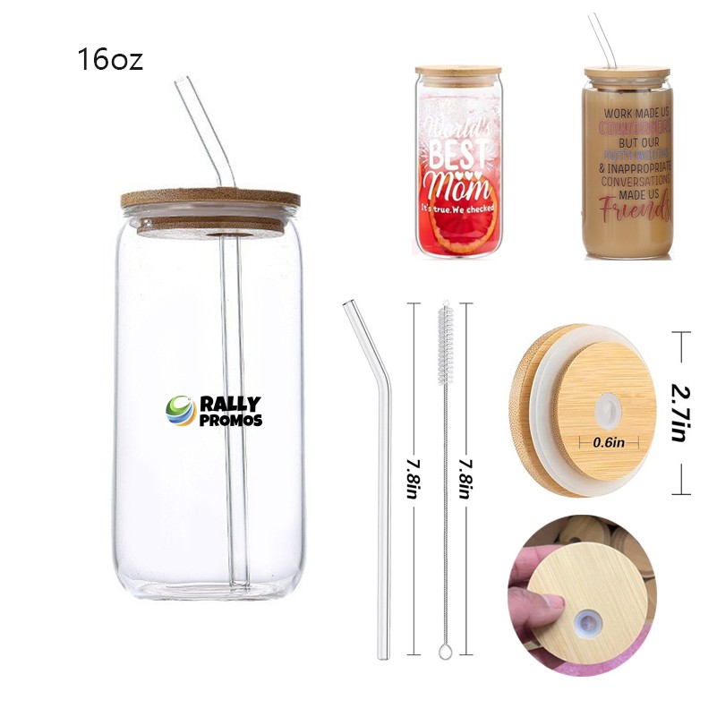 16oz Glass Cups With Bamboo Lid And Glass Straw 2