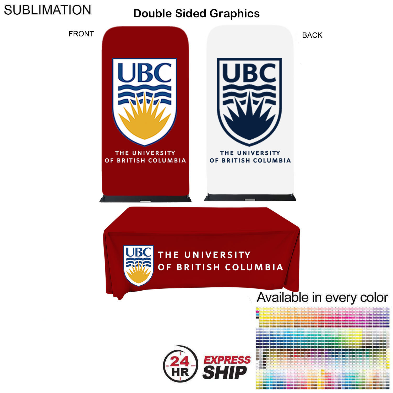 24Hr Express Ship - Event package, 4'W Fabric banner and Premium 8' tablecloth open back 17