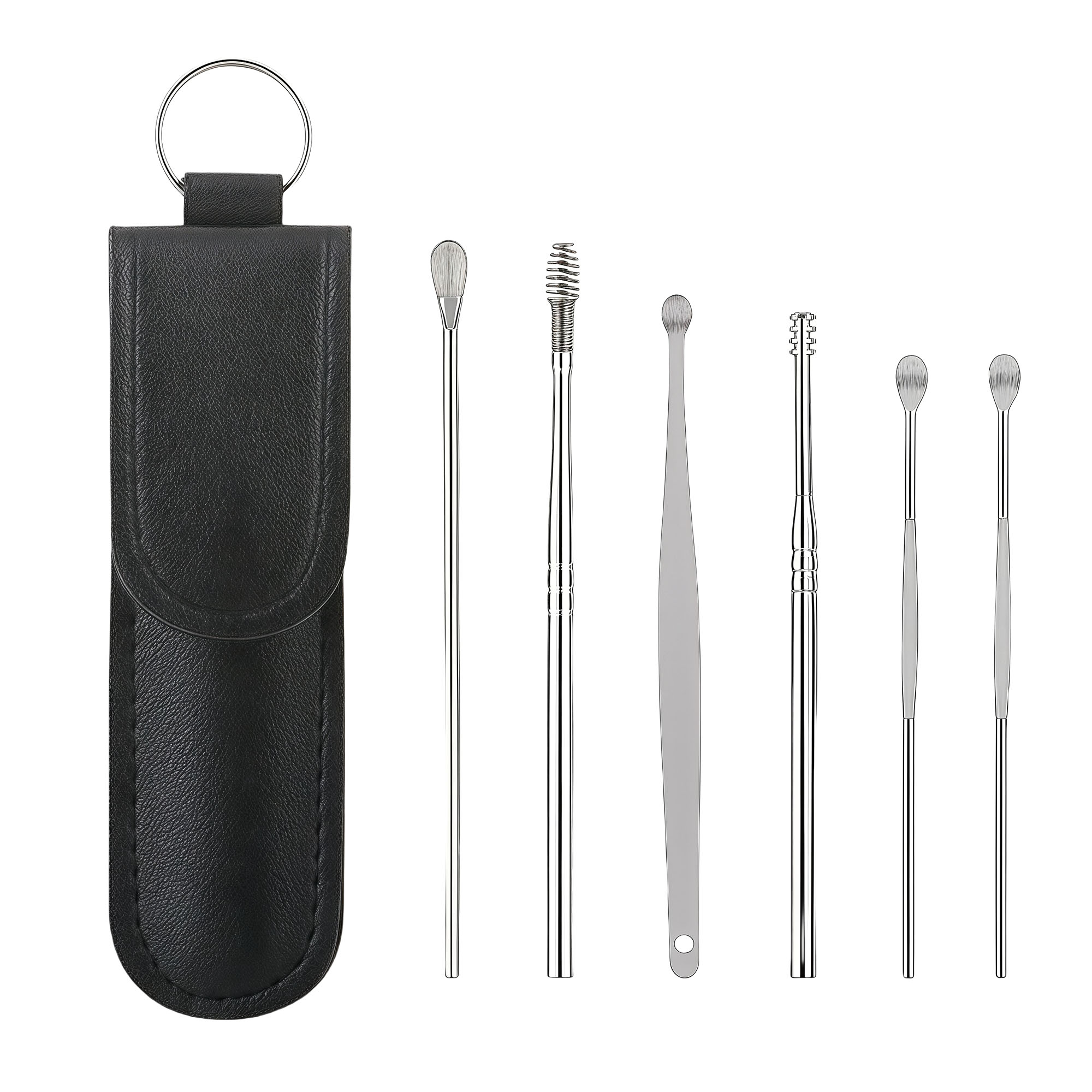 6-Piece Spiral Earwax Cleaner Kit with PU Leather Case, Portable Ear Pick Set for Home Use.